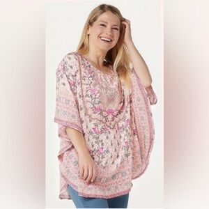 Tolani Pink Floral Women's Tunic Oversized fits plus size